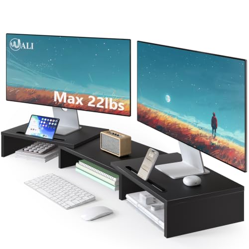 WALI Extra Long Wooden Dual Monitor Stand Riser with 2 Slots, up to 22lbs - color: Black, size: 31 in