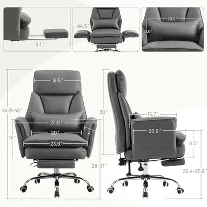 Big and Tall Office Chair, Executive Reclining Computer Gaming Chair with Foot Rest, Flip Armrest & Lumbar Pillow, Thicken Wider Seat for Criss Cross Legged Sitting, Desk Chair, PU, Grey - color: Grey