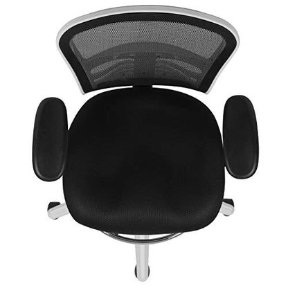 EMMA + OLIVER White Mid-Back Mesh Drafting Chair | Adjustable Foot Ring, 360° Swivel, Height Adjustable, Commercial Grade - color: Black Mesh/White Frame