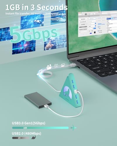 Green 7-Port USB 3.0 Hub,Vertical USB Hub Tower with RGB Lighting & 5Gbps Data Speed, 2FT Cable - Gaming USB Hub Splitter for PC, Desktop, Laptop, PS5, Xbox, Flash Drives - color: Green
