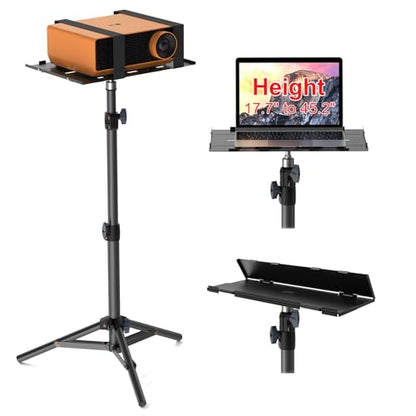 Projector Stand Tripod, Portable Height Adjustable Laptop Stand | Portable projector stand with 22lb capacity, adjustable height, foldable tray and stable steel frame for projectors & laptops