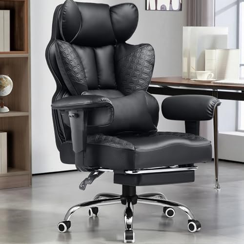 GTPLAYER Big and Tall Gaming Chair 400lbs Heavy Duty Office Chair with Foot Rest & Ergonomic Pocket Spring Lumbar Support, High Back 3D Saddle Shaped Cushion for Back Pain Relief, Matte-Black - color: Matte-black