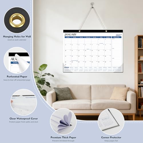 Tcamp Desk Calendar 2026-2027, Large Desktop/Wall Monthly Calendar - color: Blue, size: 17"x12"(Jul 2026-Dec 2027)