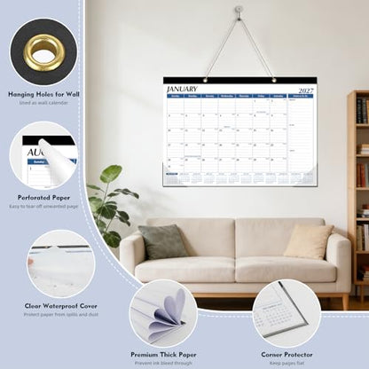 Tcamp Desk Calendar 2026-2027, Large Desktop/Wall Monthly Calendar - color: Blue, size: 17"x12"(Jul 2026-Dec 2027)