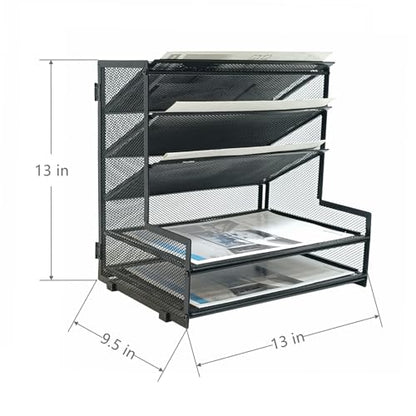 SETTFRFE 5-Tier Metal Desk File Organizer, File Tray Rack | 3 Slanted+2 Horizontal Paper File Holder for Office Supplies,Multi Layer Letter Tray,Home Office Desktop Storage Rack,Black