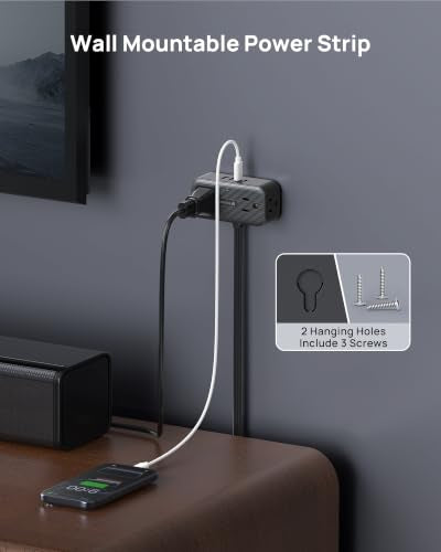 TROND 360° Rotating Flat Plug Power Strip 10ft, 4 Widely AC Outlets, Black - color: Black, size: 10FT