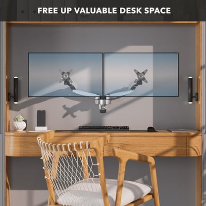 Mount-It! CLiX Dual Monitor Wall Mount, Gas Spring, Silver | TAA-compliant arms for 2 monitors 13-32" up to 19.8 lbs each, VESA 75/100, effortless height adjustable aluminum.