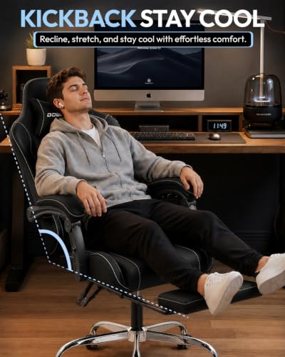 Dowinx Ergonomic Gaming Chair with Footrest & Massage Lumbar, 2D-Linkage Armrests for Computer Chair 330lbs with Headrest Pillow for Office, Home, Streaming and Long Gaming Sessions, Fabric Black - color: Pitch Black