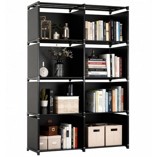5 Tier Book Shelf, 8 Cube Storage Organizer, Tool-Free Assembly Kids Bookshelf, Bookcase Storage Shelves for Kids Room, Living Room, Office, Bedroom, Study Room, (Black, 5 Tier - 8 Cubes) - color: Black - Double Row, size: 5 Tier - 8 Cubes