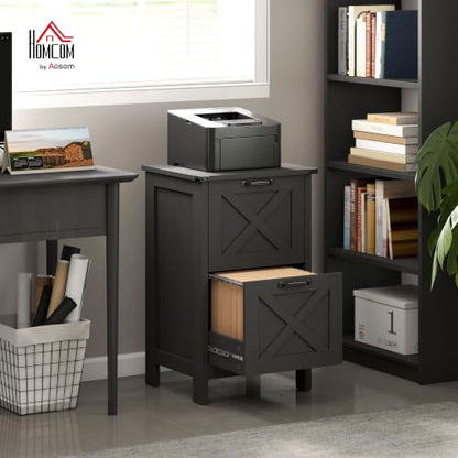 HOMCOM 2 Drawer Vertical File Cabinet, Silent Slides, Distressed Black - color: Distressed Black