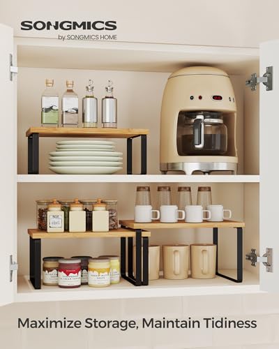 SONGMICS Cabinet Organizer Shelf, Set of 3 Spice Rack, Kitchen Storage | Hidden Litter Furniture, Discreet Cat House, Particleboard, MDF, 31.5x19.5x19.5 in, White, KADIN Collection UPCL013W01 - color: Ink Black + Natural Beige
