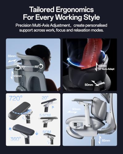 Hbada X7 Smart Ergonomic Chair, Office Chair, with Fully Automated Lumbar Tracking, 4D Adjustable Headrest, 720° Adjustable Armrests, Ventilated Seat Cushion, Swivel, Black - color: Black