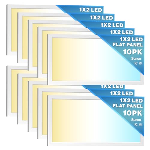 Sunco 10 Pack 1x2 LED Flat Panel Lights 3CCT Selectable, 16-20W, Dimmable | 2000LM, Selectable Wattage 16W/18W/20W, CCT 3500K/4000K/5000K, Office and Drop Ceiling Lighting Troffer Replacement - size: 1x2