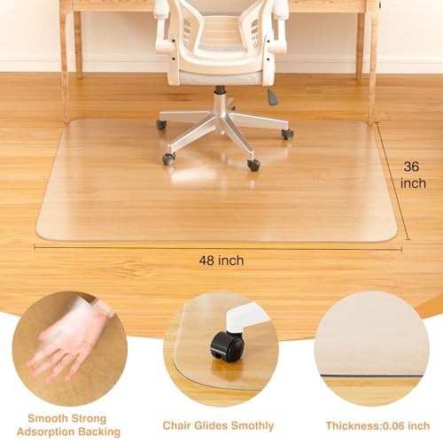 Office Chair Mat for Hardwood Floor, 36" x 48" Clear Plastic | Desk Floor Protector, Heavy Duty Non-Slip Chair Mat for Rolling or Gaming Chairs, Durable Computer Mat for Home Office - size: 36"x48"