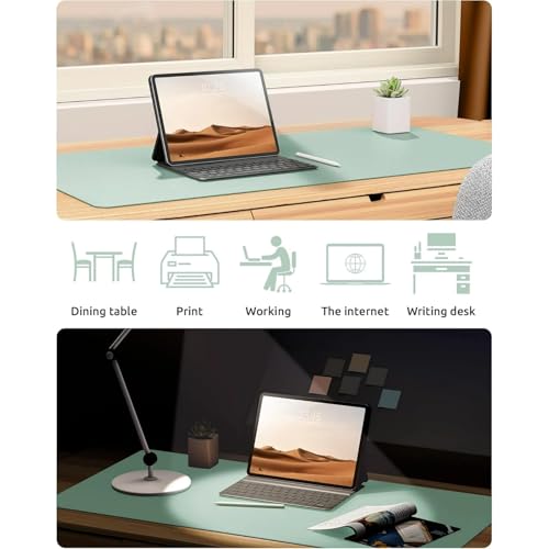 Desk Pad, Leather Non-Slip Laptop Computer Desk Keyboard Mat, Table Protector Blotter Mat, Large Mouse Pad (24" x 12")-Light Green - color: Light Green