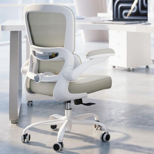 TRALT Ergonomic Office Chair Desk Chair with Adjustable Lumbar Support | Desk Chair Comfy with Flip-up Armrests Ergonomic Chair - Mesh Computer Chairs for Adults, 330lbs, PU Leather (Beige, 1) - color: Beige, size: Pack of 1