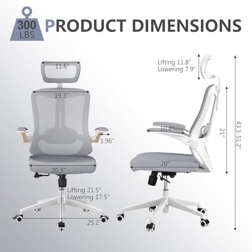 Office Chair (07Grey, Chair) | 360° Swivel Adjustable Lumbar Support & Flip-Up Armrests capacity 300 lbs capacity - color: 07grey