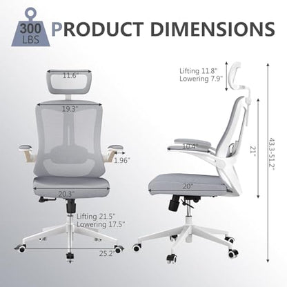 Office Chair (07Grey, Chair) | 360° Swivel Adjustable Lumbar Support & Flip-Up Armrests capacity 300 lbs capacity - color: 07grey