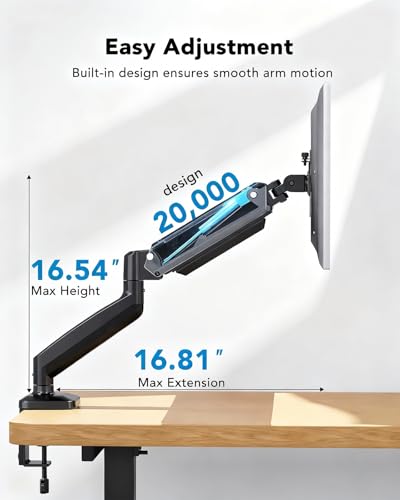 HUANUO Single Monitor Mount, Adjustable Monitor Arm for 13–34 Inch Screen Up to 22lbs, C-Clamp & Grommet Base, Ergonomic Stand for Work and Gaming, VESA 75x75mm or 100x100mm