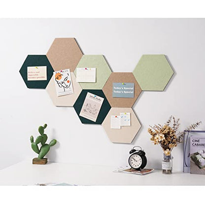LAJAR 8 Pcs Self Adhesive Large Felt Bulletin Board Tiles | Hexagon Color Felt Pin Board Wall Tiles for Photos, Pictures, Memos - color: Green