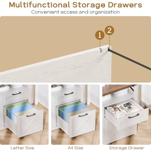 Halitaa Farmhouse Home Office File Cabinet with 4 Drawer, Unique White