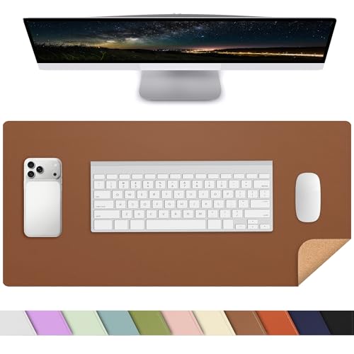 AFIING Leather Desk Mat, Brown, 23.6" x 13.8", Desk Pad Protector - color: Brown, size: 23.6" x 13.7"