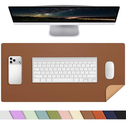 AFIING Leather Desk Mat, Brown, 23.6" x 13.8", Desk Pad Protector - color: Brown, size: 23.6" x 13.7"