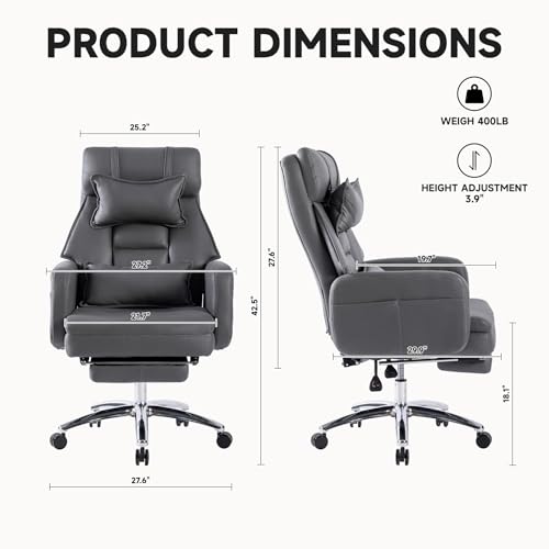 Executive Office Chair, Big and Tall Ergonomic Desk Chairs with Headrest & Footrest, Adjustable High-Back Recliner, Swivel Computer Chair w/Side Pockets, Lumbar Support for Home Office (Dark Grey) - color: Dark Grey