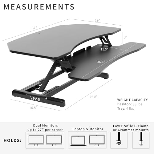 VIVO Corner Height Adjustable 38 inch Standing Desk Converter, Quick Sit to Stand Tabletop Dual Monitor Riser Workstation, DESK-V037MC