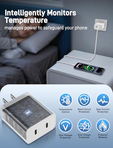 45W iPhone 17 16 15 Charger Fast Charging, 2 Pack Dual Port USB C Charger - color: White, size: 2pack-(3+6+6+10)ft