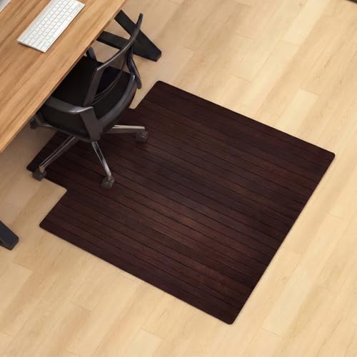 Leinuosen 36" x 48" Office Bamboo Chairmat for Carpet Floor Mat Highly Premium Quality Anti-Slip Office & Home Floor Protector Low Pile Carpet Chair Mat, 5mm Thick (with Lip,Cherry Wood) - color: Cherry Wood, style: with Lip