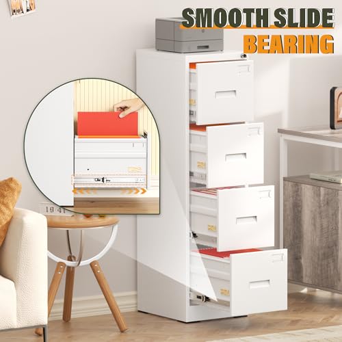 Greenvelly 4 Drawer File Cabinet with Lock, Metal Filing Cabinet for Home Office, Locking Vertical File Cabinet for Home Office, Easy Assemble (White) - size: 4 Drawer