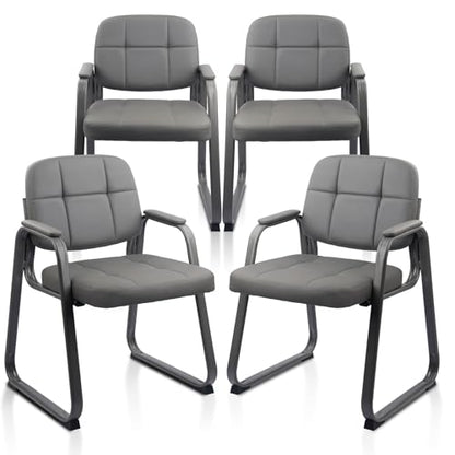 CLATINA Waiting Room Guest Chair with Bonded Leather Padded Arm Rest for Office Reception and Conference Desk Black with Sled Base Grey 4 Pack - color: Grey-a, size: 4 Pack