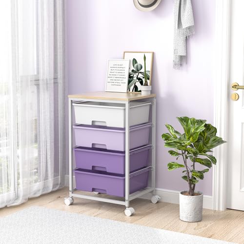 Utility Cart with 4 Drawers, Rolling Storage Cart with Drawers, Purple - color: Purple, size: 4 Drawers