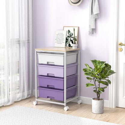 Utility Cart with 4 Drawers, Rolling Storage Cart with Drawers, Purple - color: Purple, size: 4 Drawers
