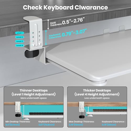 Large Keyboard Tray Under Desk, Pull Out Keyboard & Mouse Tray for Typing - color: White