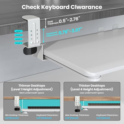 Large Keyboard Tray Under Desk, Pull Out Keyboard & Mouse Tray for Typing - color: White
