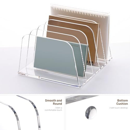 YUXUN Clear Acrylic Desktop File Sorter Organizer,Upright File Organizer, 5-Section Bookshelf for Home Office & Classroom - size: 5-Section