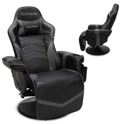 Respawn 900 Gaming Recliner Chair with Footrest, Cup Holder and Swivel | Ergonomic gaming recliner with footrest, cup holder, lumbar support, 135° recline & 360° swivel for console gaming - color: Grey