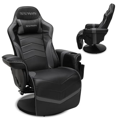 Respawn 900 Gaming Recliner Chair with Footrest, Cup Holder and Swivel | Ergonomic gaming recliner with footrest, cup holder, lumbar support, 135° recline & 360° swivel for console gaming - color: Grey
