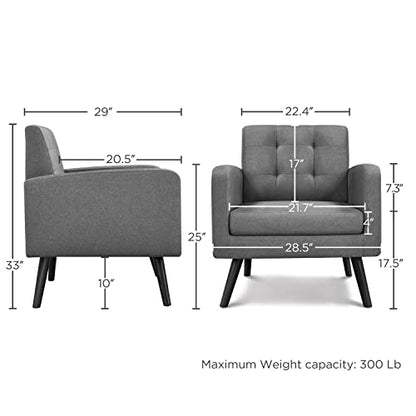 Yaheetech Mid Century Accent Chairs Set of 2 Living Room Chairs Dark Gray | Linen-Like Upholstered Sillones Para Sala, Modern Reading Nook Chairs, Button Tufted Back, Rubberwood Legs, Bedroom Office - color: Dark Gray, size: set of 2