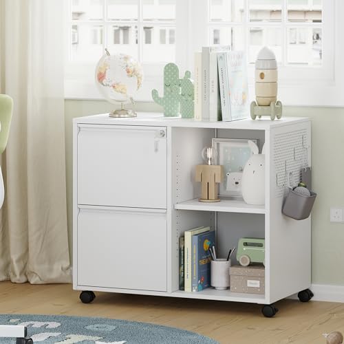 Letaya Mobile File Cabinet, Metal Lateral Rolling Printer Stand Filing Cabinets with Shelves for Home Office-Storage A4/F4/Letter (White) - color: White, size: Left 2 Drawers-Basic