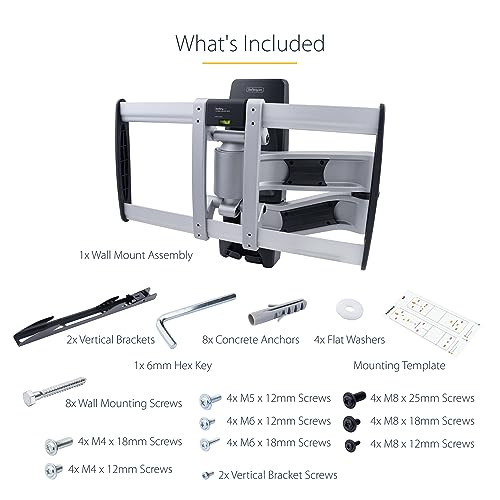 StarTech Articulating TV Wall Mount 65in, VESA, Corner (TV-WALL-MOUNT-65FS) | Supports 65 inch/99lb/Flat/Curved TVs, VESA Wall Mount, Retractable Low Profile Wall Mount TV Bracket - size: 26"-65", style: Full-Motion