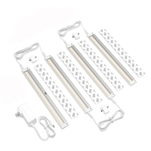 EShine Hand Wave Activated Under Cabinet LED Lighting Kit, Dimmable, 4-Pack 12 in - Touchless Dimming Control, White Under Counter Lights for Kitchen, Garage, Office, Desk - Warm White (3000K)