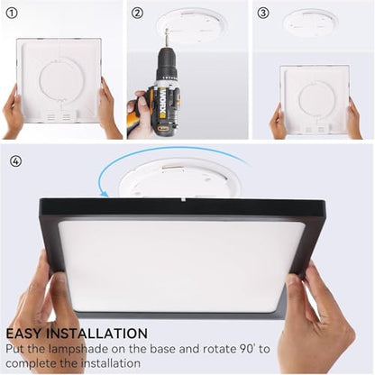 12Pack 12inch Square Black 3200LM LED Flush Mount Ceiling Light,28W White 6000K Slim Surface Mount Ceiling Light Fixture for Kitchen Bedroom Living Room - size: 12Pack-28W-12Inch-Square-Black