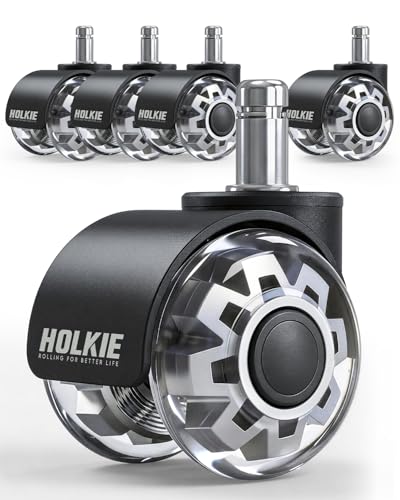 HOLKIE Office Chair Wheels 2 Inch Set of 5 Replacement - Universal Fit 11mm Dual Rubber Smooth Quiet Rolling Casters - for Hardwood Floors Carpet Computer Grey - color: Grey