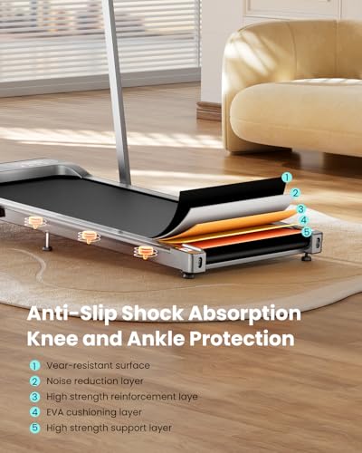 Walking Pad with Handle Bar - 2 in 1 Under Desk Treadmill | 8% Manual Incline, LED Display, 265 LBS Capacity, 2.5HP Compact Treadmills for Home Office - color: Sliver