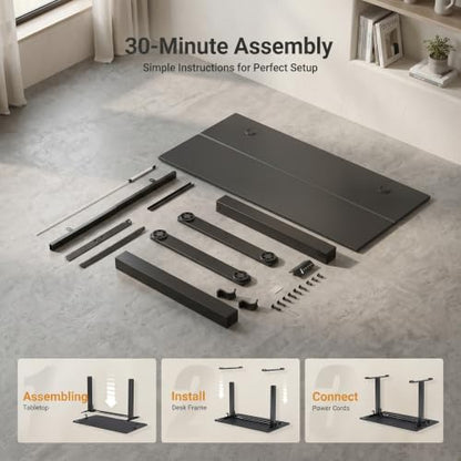 Claiks Electric Height Adjustable Standing Desk, 40x24 Inch, Deep Black | Smooth Height Adjustment, 3 Memory Presets, Cable Management Hub&Hook, Stable Steel Frame, 176lbs Capacity, Easy Assembly - color: Deep Black, size: 40