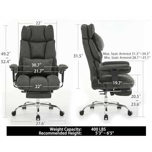 mokodo Big and Tall Office Chair 400lbs, Breathable Fabric Executive Desk Chair with Pocket Spring Cushion, 155° Reclining Computer Chair with Integrated Headrest & Lumbar Pillow (Dark Grey) - color: Dark Grey