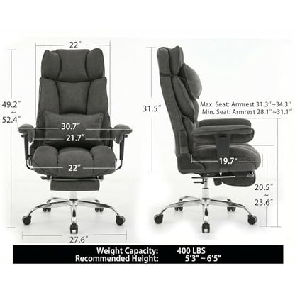 mokodo Big and Tall Office Chair 400lbs, Breathable Fabric Executive Desk Chair with Pocket Spring Cushion, 155° Reclining Computer Chair with Integrated Headrest & Lumbar Pillow (Dark Grey) - color: Dark Grey